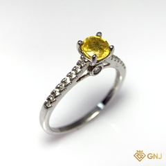 Nhẫn Bạc Xi Vàng Trắng Đính Đá Sapphire Vàng Tự Nhiên - GNJ