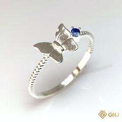 Nhẫn Bạc Xi Vàng Trắng Đính Đá Sapphire Xanh Tự Nhiên - GNJ