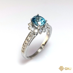 Nhẫn Bạc Xi Vàng Trắng Đính Đá Zircon Xanh Tự Nhiên - GNJ