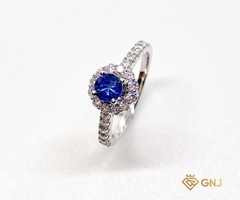 Nhẫn vàng trắng 10k đính đá Sapphire xanh thiên nhiên