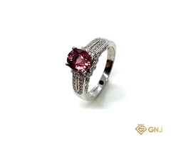 Nhẫn vàng 10k đá chủ Tourmaline hồng tím thiên nhiên