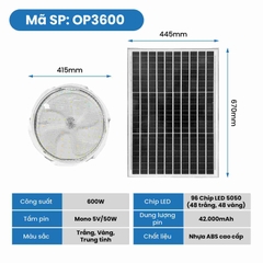 Đèn Ốp Trần Năng Lượng Mặt Trời 600W OP3600 Ba Chế Độ Ánh Sáng