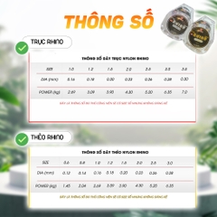 [COMBO TRỤC THẺO TẶNG 100 LƯỠI] Dây câu cá Trục, Thẻo Rhino Chất liệu Nylon Dài 50m Tặng 100 Lưỡi Siêu Cường Rô Phi Hoặc 100 Lưỡi Nanh Sói ĐEN