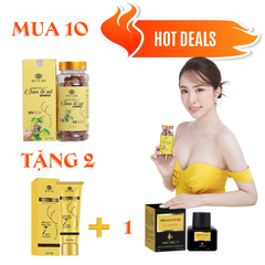 COMBO 10 KẸO SÂM TỐ NỮ XMAX MYCHI TẶNG 2 KEM MASSAGE TĂNG VÒNG 1 MYCHI 1 NƯỚC HOA VÙNG KÍN