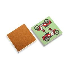 Lót ly gốm "Set 2 - Xe Cub" [Đỏ - Xám]