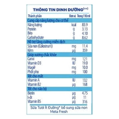 Sữa tươi ít đường bổ sung sữa non Meta Fresh 4*110ml
