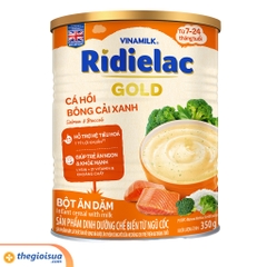 Bột ăn dặm Ridielac Gold Cá hồi bông cải xanh hộp thiếc 350g