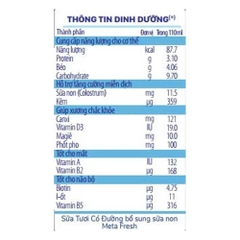 Sữa tươi có đường bổ sung sữa non Meta Fresh 4*180ml