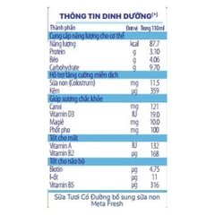 Sữa tươi có đường bổ sung sữa non Meta Fresh 4*110ml