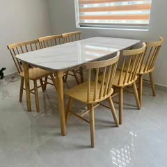 Bộ bàn ăn mặt đá + 6 ghế Song Tiện