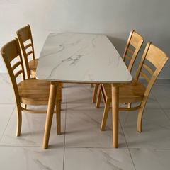 Bộ bàn ăn mặt đá trắng + 4 Ghế Cabin