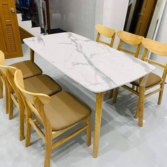 Bộ bàn mặt giả vân đá 1m6 và 6 ghế Mango