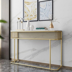 Bàn Console mặt đá, khung sắt lưới