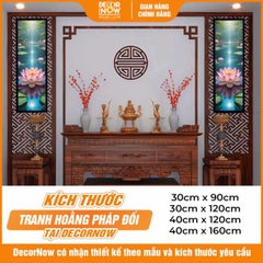 Tranh Hoằng Pháp Đối Bảo Liên Tịnh Thủy Sen Hồng Tia Chiếu DecorNow HD848