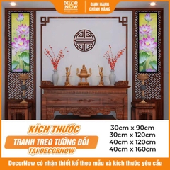 Tranh Hoằng Pháp Đối Hoa Sen Hồng Hiện Đại Nền Vàng DecorNow HD843