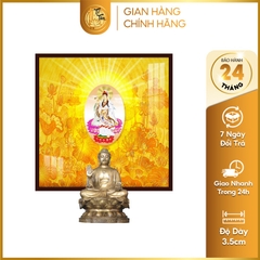 Tranh Trúc Chỉ In Vuông Hình Phật Quan Âm Họa Tiết Sen Trời DECORNOW DCN-TC154