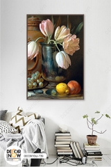 Tranh Treo Tường Canvas Bình Hoa và Hoa Quả Sơn Dầu - DECORNOW T39