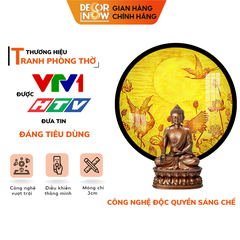Tranh Trúc Chỉ In, Đèn Hào Quang Hoa Sen + Chim Hạt DECORNOW DCN-TC253