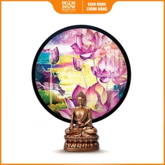 Tranh Hoằng Pháp Tròn Hoa Sen Hồng Thanh Tịnh Tĩnh Tại DecorNow HD904