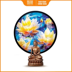 Tranh Hoằng Pháp Tròn Hoa Sen Vàng An Lạc Hạnh Phúc DecorNow HD871