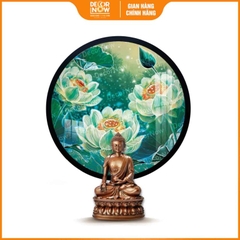 Tranh Hoằng Pháp Tròn Hoa Sen Xanh Kiên Trì Trí Tuệ DecorNow HD896