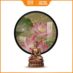 Tranh Hoằng Pháp Tròn Sen Hồng Hiện Đại Nền Xanh DecorNow HD842