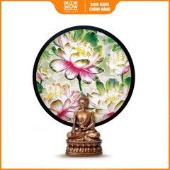 Tranh Hoằng Pháp Tròn Hoa Sen Hồng Pha Lê DecorNow HD858