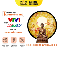 Tranh Hoằng Pháp Tròn Hoa Sen Chim Hạc Mặt Trời DecorNow TC300