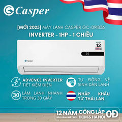 Khuyến mại Chính hãng [Lắp đặt 0Đ HCM/ HN] Máy lạnh/ Điều hòa Casper Inverter ProAir 1 chiều 1HP GC-09IB36 - Bảo hành 3 năm