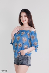 Áo Voan Nữ Trễ Vai Họa Tiết AGR25