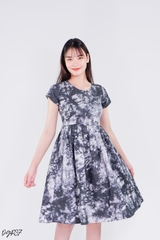 Đầm Thun Xòe Hoa Trắng Đen XK ĐGR37
