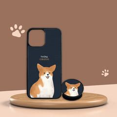 Combo Ốp lưng iPhone và Giá đỡ điện thoại Woof in hình chó Corgi dog Oops OPCBP025