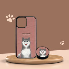 Combo Ốp lưng iPhone và Giá đỡ điện thoại Woof in hình chó Husky dog Oops OPCBP027