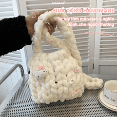 Set Túi Đeo Chéo Len Bông