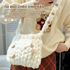 Set Túi Đeo Chéo Len Bông