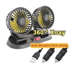 Quạt đôi mini, quạt xe ô tô 10W xoay 360 tiện ích trên xe hơi có bảng số điện thoại