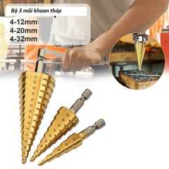 Bộ 3 mũi khoan tháp các bước 4 - 32mm phủ titanium siêu cứng