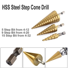 Bộ 3 mũi khoan tháp các bước 4 - 32mm phủ titanium siêu cứng