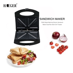 Máy kẹp nướng bánh mì Sandwich HAEGER RAF 750W làm bánh hotdog tam giác