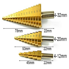 Bộ 3 mũi khoan tháp các bước 4 - 32mm phủ titanium siêu cứng