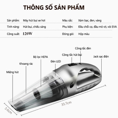 Máy hút bụi ô tô dùng tẩu 12V công suất 120W hút khô/ướt