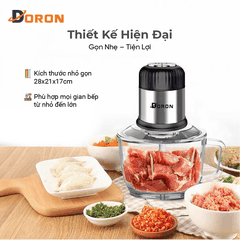 Máy xay thịt cối thủy tinh DORON_176, 800W dung tích 2l xay thịt cá, rau củ đa năng