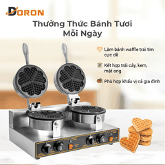Máy làm bánh waffle công nghiệp đôi DORON_136, nướng bánh kẹp tàn ong khuôn trái tim