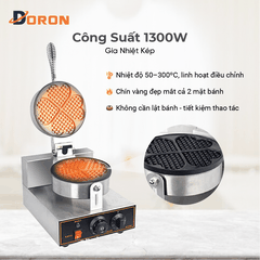 Máy làm bánh waffle công nghiệp đơn DORON_135, nướng bánh kẹp tàn ong khuôn trái tim