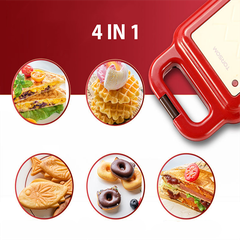 Máy làm bánh đa năng TORSOM TS-2168 600W 4 khuôn waffle/cá/donut/sandwich