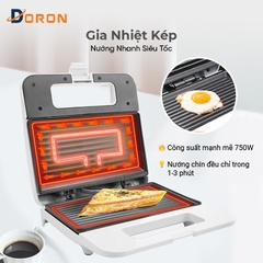 Máy nướng bánh mì DORON 802 750W gia nhiệt kép 2 mặt, chống dính telfon siêu bền