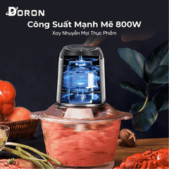 Máy xay thịt cối thủy tinh DORON_176, 800W dung tích 2l xay thịt cá, rau củ đa năng