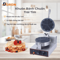 Máy làm bánh waffle công nghiệp đơn DORON_135, nướng bánh kẹp tàn ong khuôn trái tim