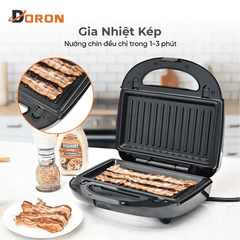 Máy kẹp nướng bánh mì hotdog đơn DORON_ 168, 750W nướng thịt, chiên trứng
