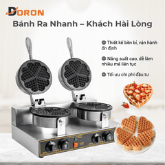Máy làm bánh waffle công nghiệp đôi DORON_136, nướng bánh kẹp tàn ong khuôn trái tim